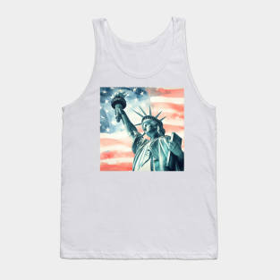 Statue of Liberty closeup with United States of America flag background watercolor Tank Top